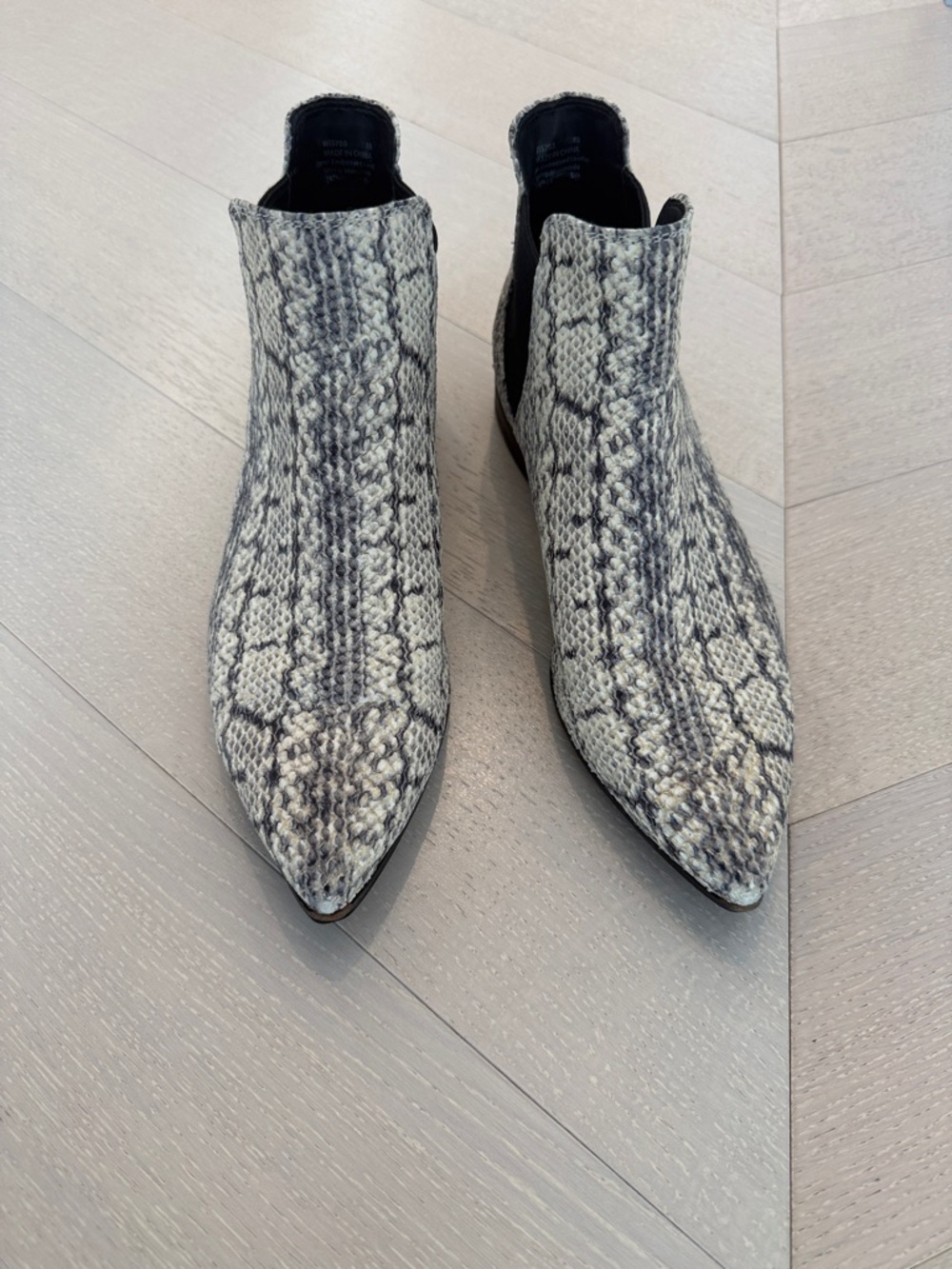 Cole Haan Hara Bootie - Snake-Print Pointed Chelsea Booties in Gray and Black